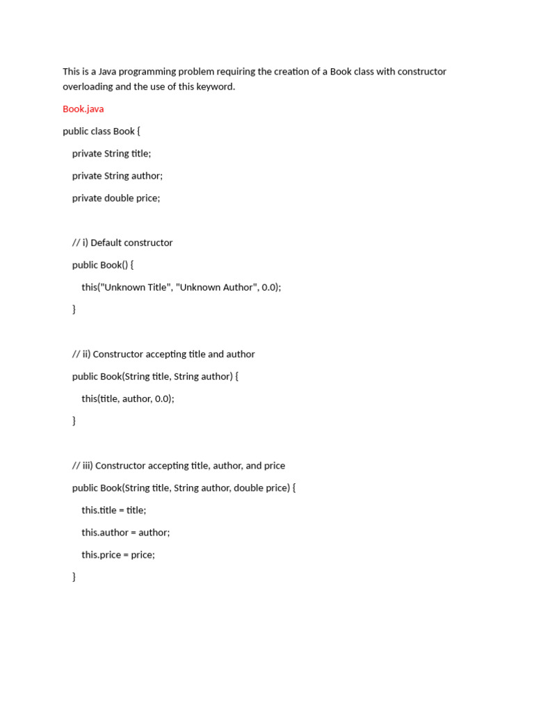 Book Class Constructor Overloading | PDF | Constructor (Object Oriented ...