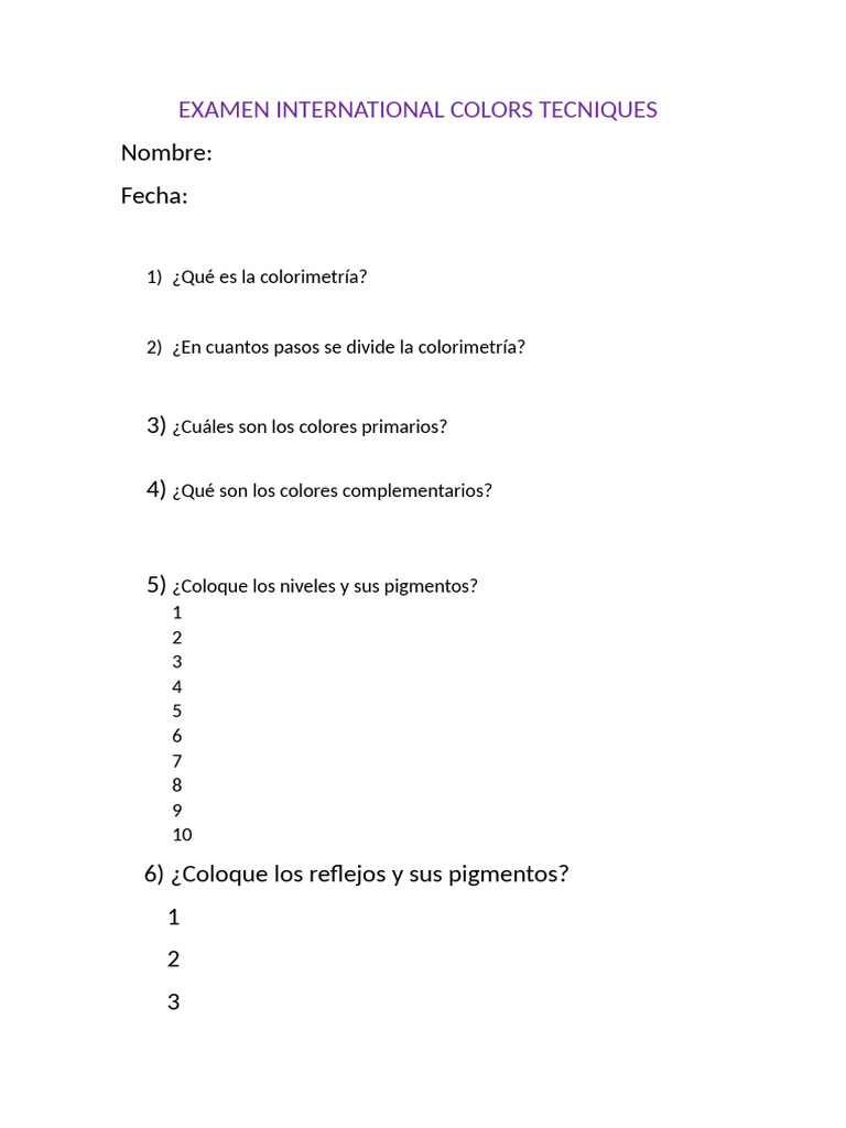 Examen sobre Colorimetría y Técnicas de Color | PDF