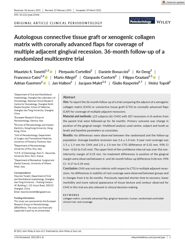 CTG vs. CMX for Gingival Recession Coverage | PDF | Periodontology | Mouth