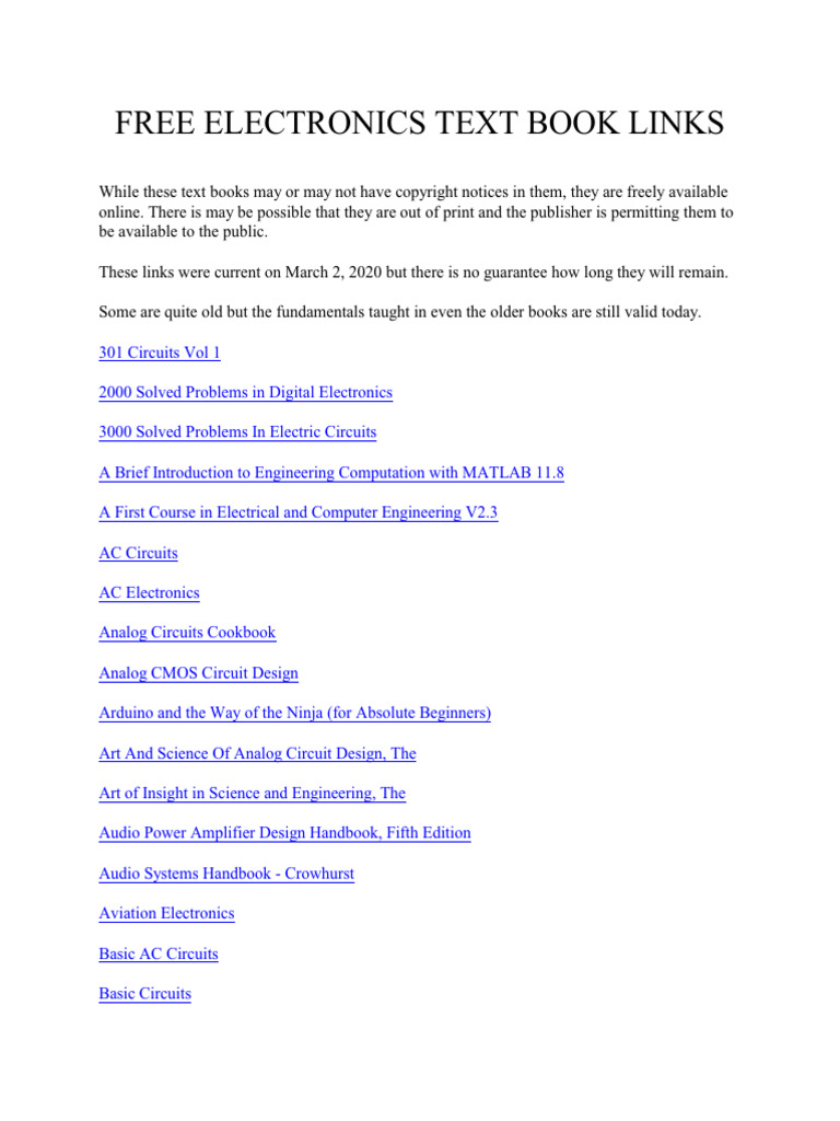 Free Electronics Textbooks Online | PDF | Electronics | Electronic Circuits