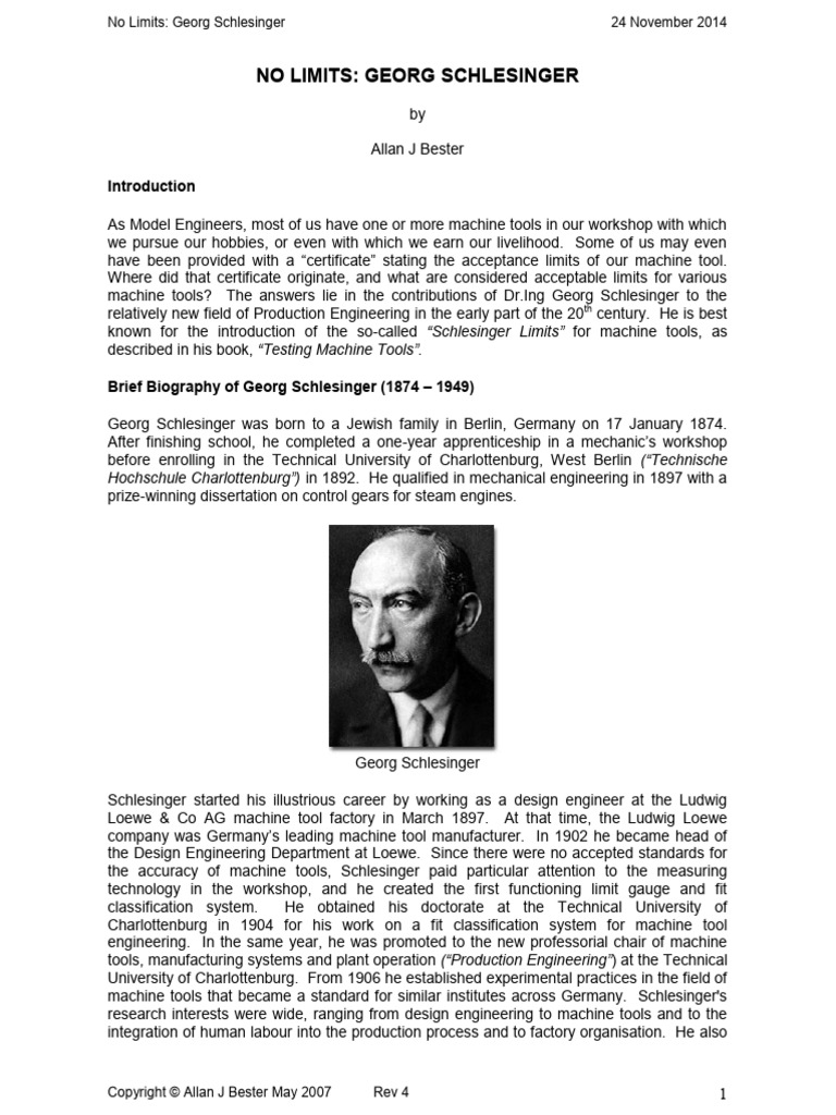 Georg Schlesinger: Pioneer in Machine Tools | PDF | Engineering ...