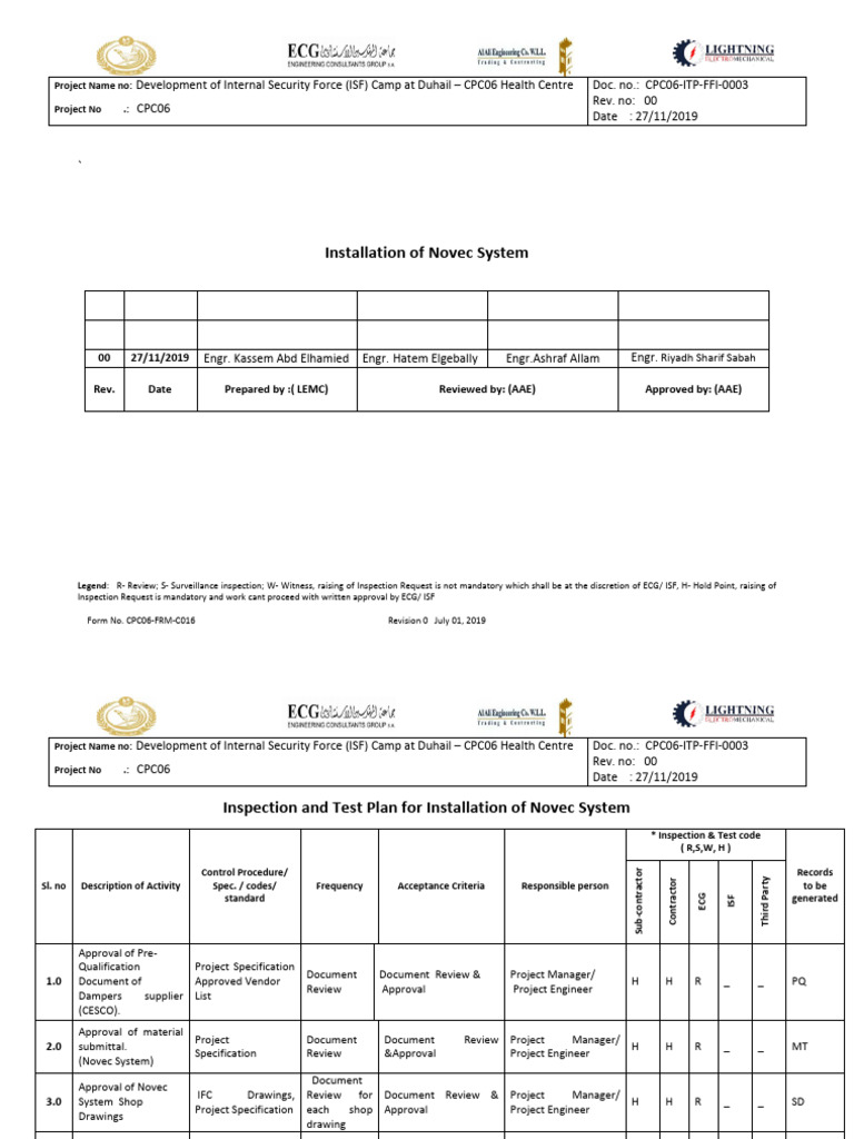 Novec System Installation ITP for ISF Camp | PDF | Electricity ...