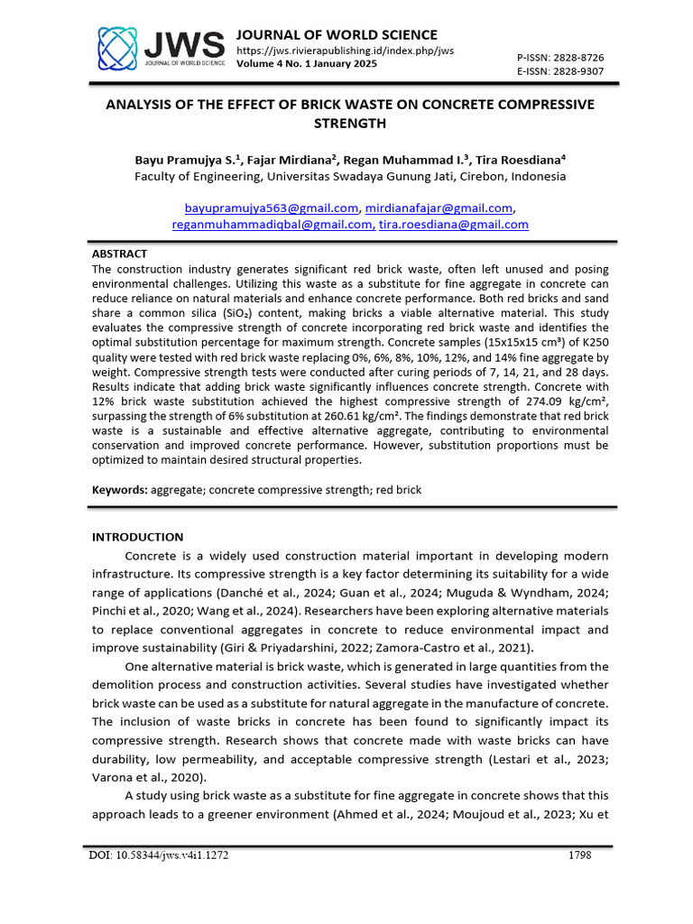 Brick Waste Impact on Concrete Strength | PDF | Concrete | Cement