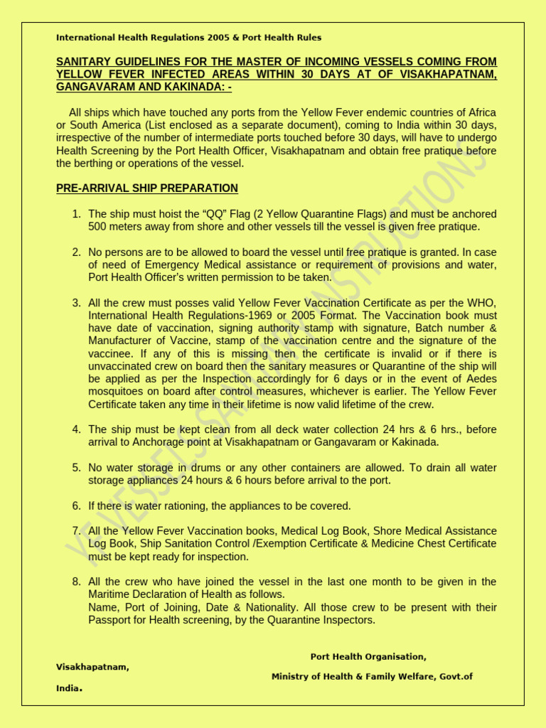 Yellow Fever Ship Sanitation Guidelines | PDF | Quarantine | Yellow Fever