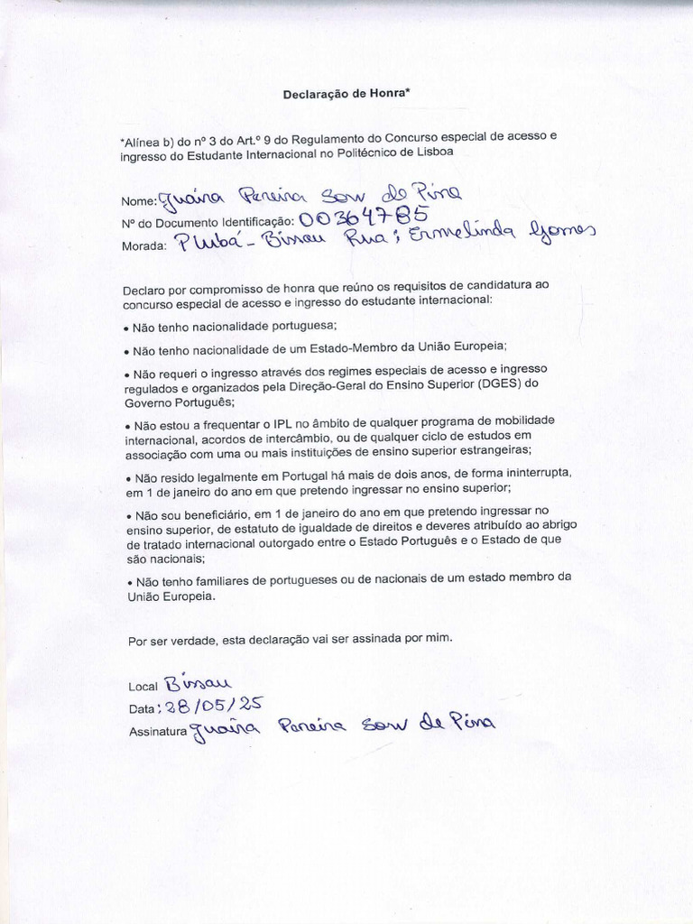 Declaração Honra | PDF