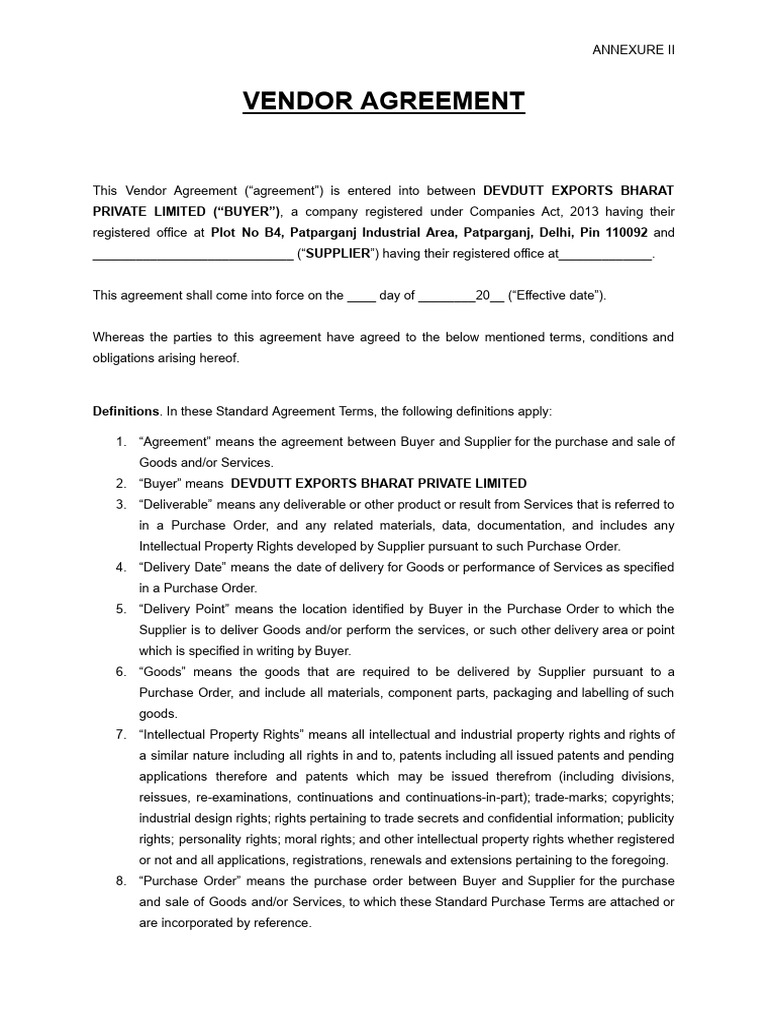 Vendor Agreement | PDF | Indemnity | Insurance