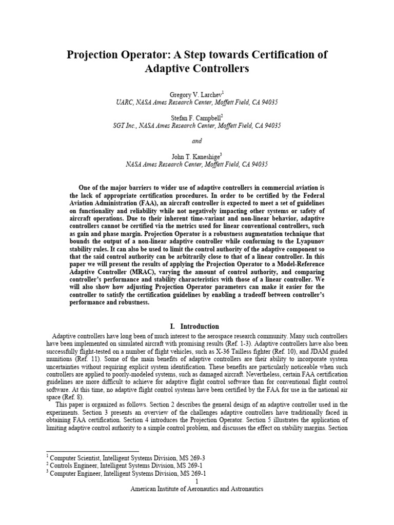 Projection Operator: A Step Towards Certification of Adaptive ...