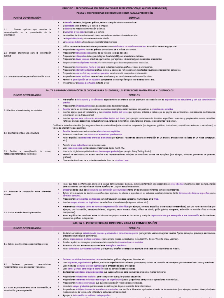 Principios del DUA: Ejemplos y Aplicaciones | PDF | Evaluación ...