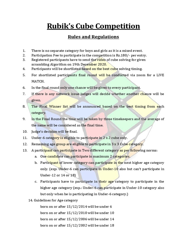 Rubik's Cube Competition Rules 2020 | PDF