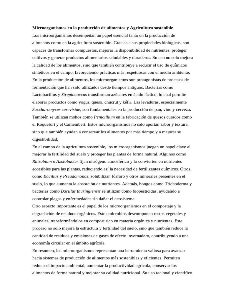 Microorganismos en alimentos y agricultura | PDF | Alimentos ...