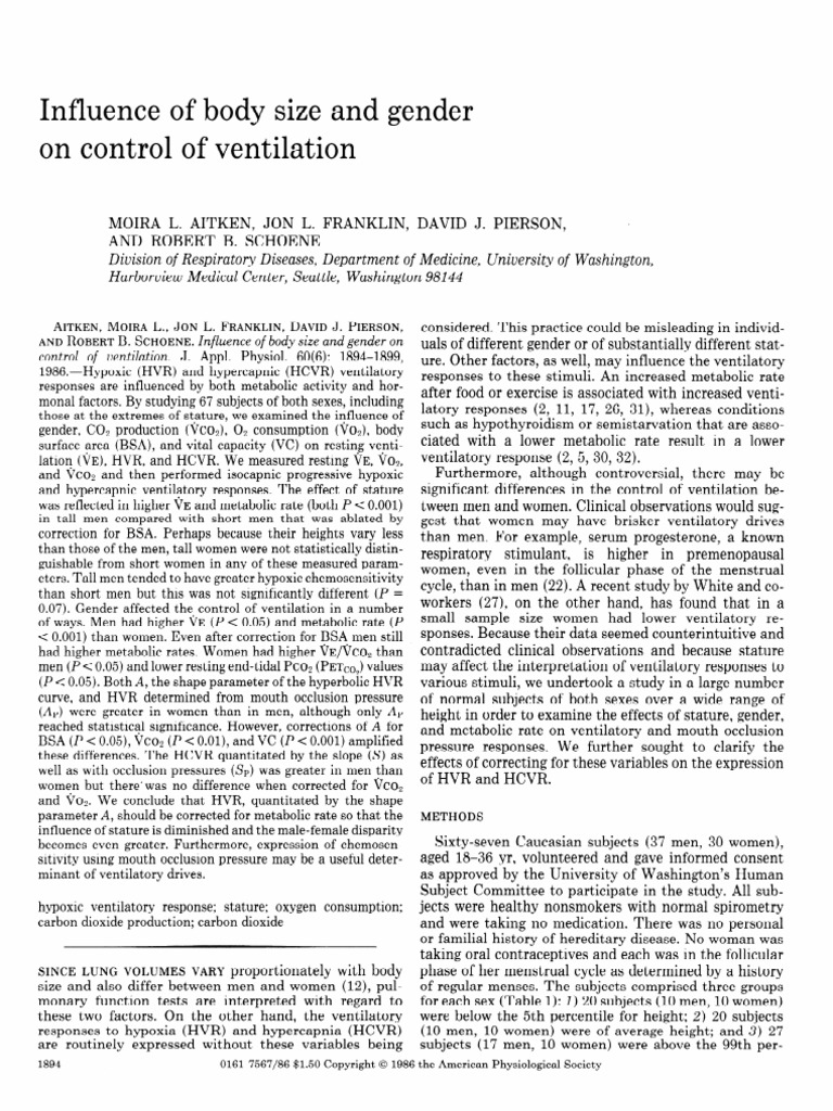 Body Size and Gender Effects on Ventilation | PDF | Clinical Medicine ...