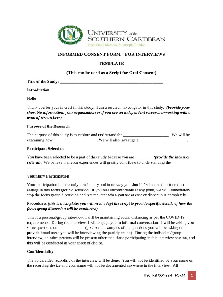 Informed Consent Form For Interviews - Template | PDF | Focus Group