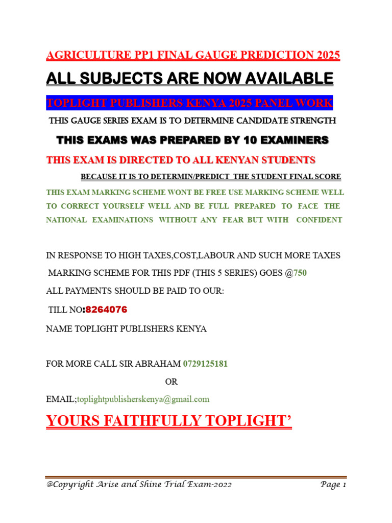 KCSE Agriculture Prediction 2025 Exam | PDF | Agriculture | Weed