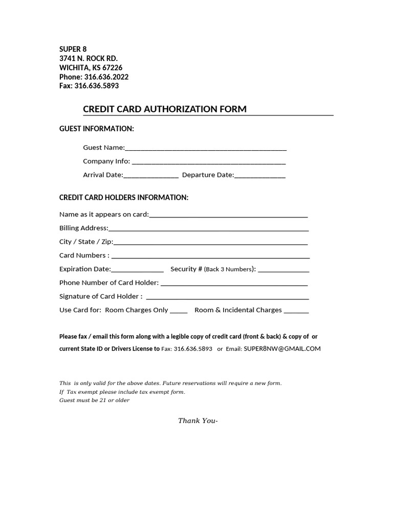 Credit Card Authorization Form | PDF