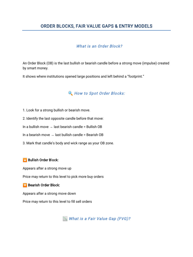 Order Blocks and Fair Value Gaps Explained | PDF