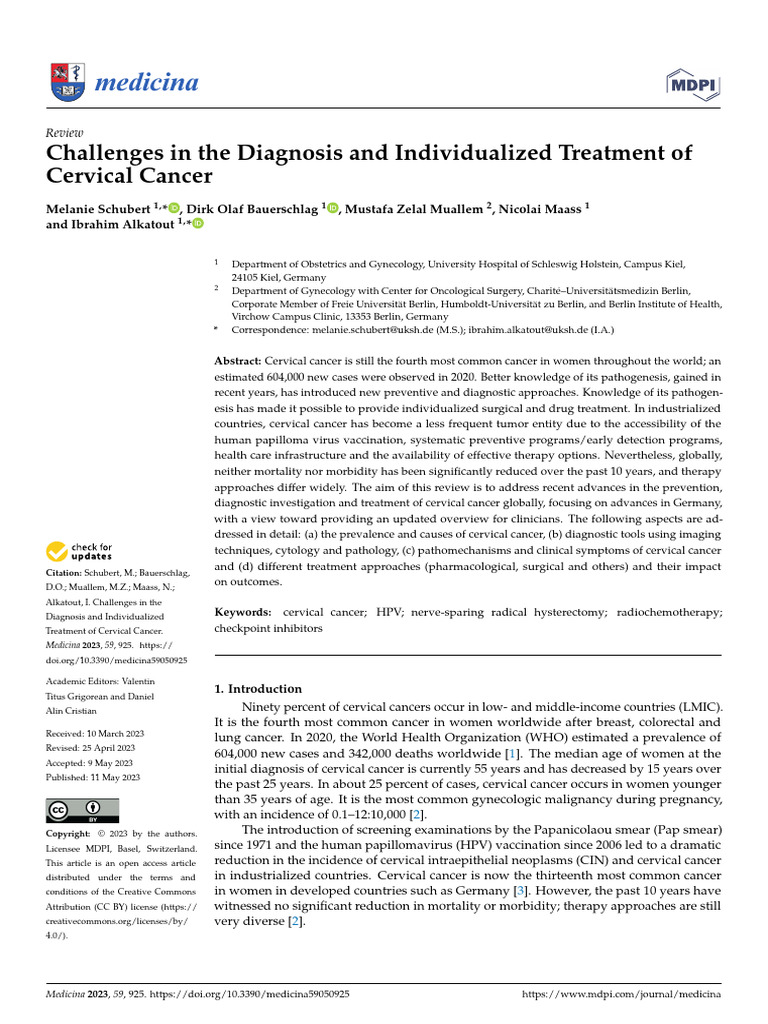 Cervical Cancer: Diagnosis and Treatment Challenges | PDF | Cervical ...