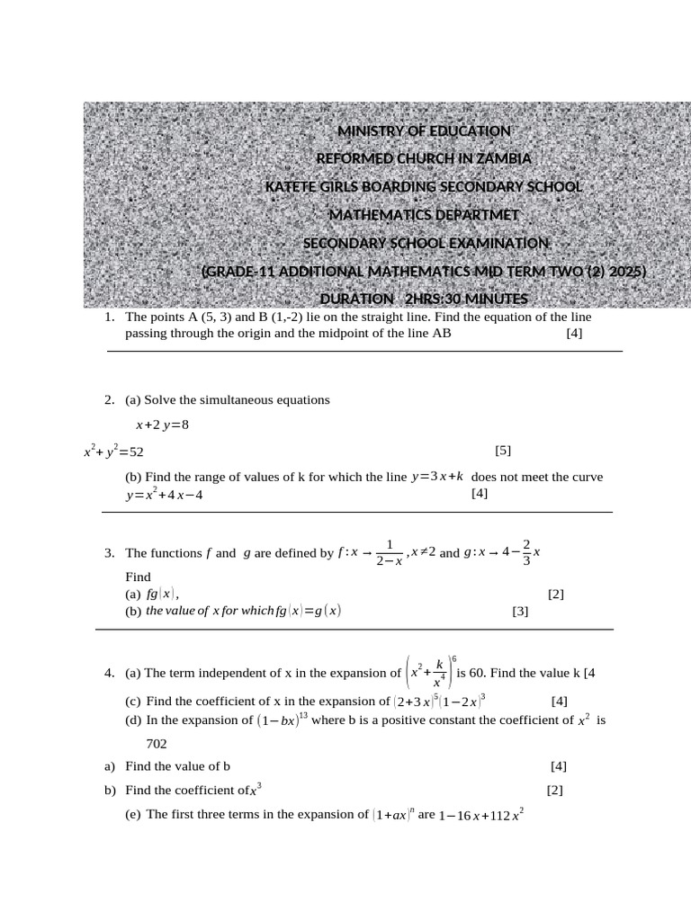Grade 11 Mid Term 2 2025 Adma | PDF | Equations | Mathematical Concepts