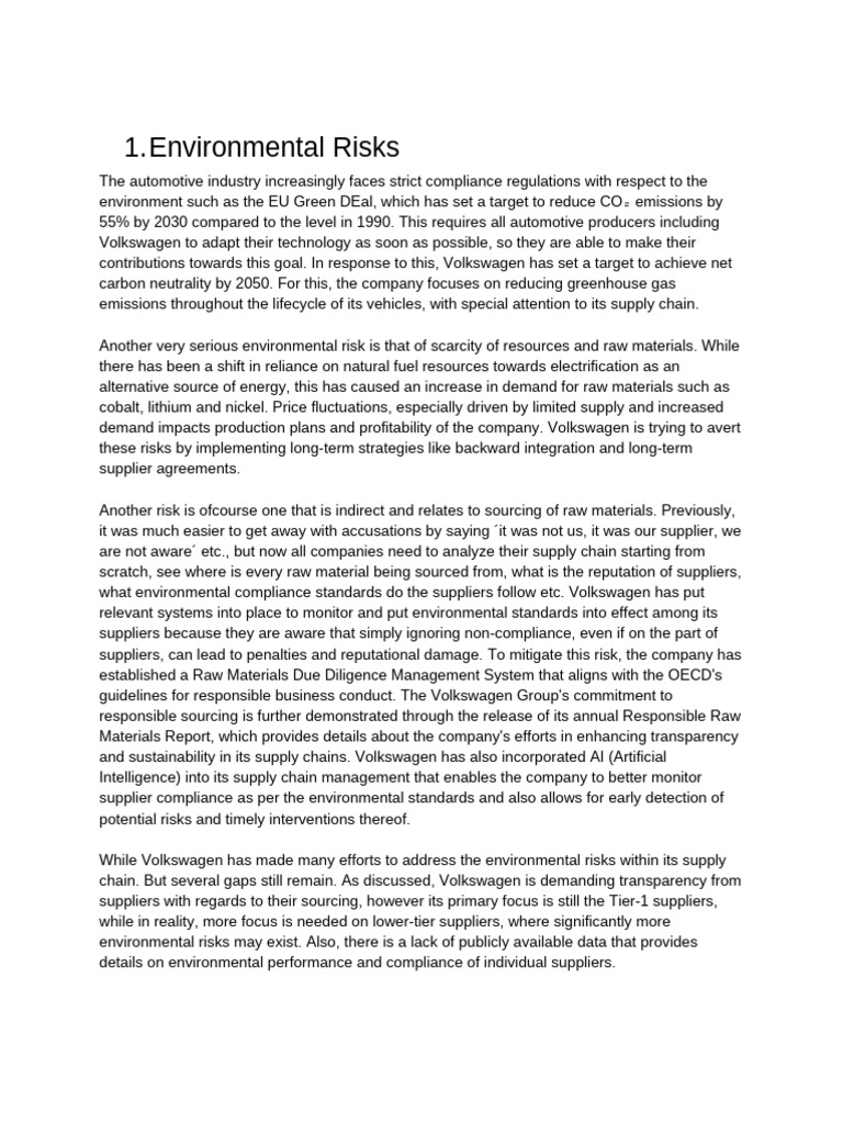 VW's Environmental Risk Management Strategies | PDF | Supply Chain ...