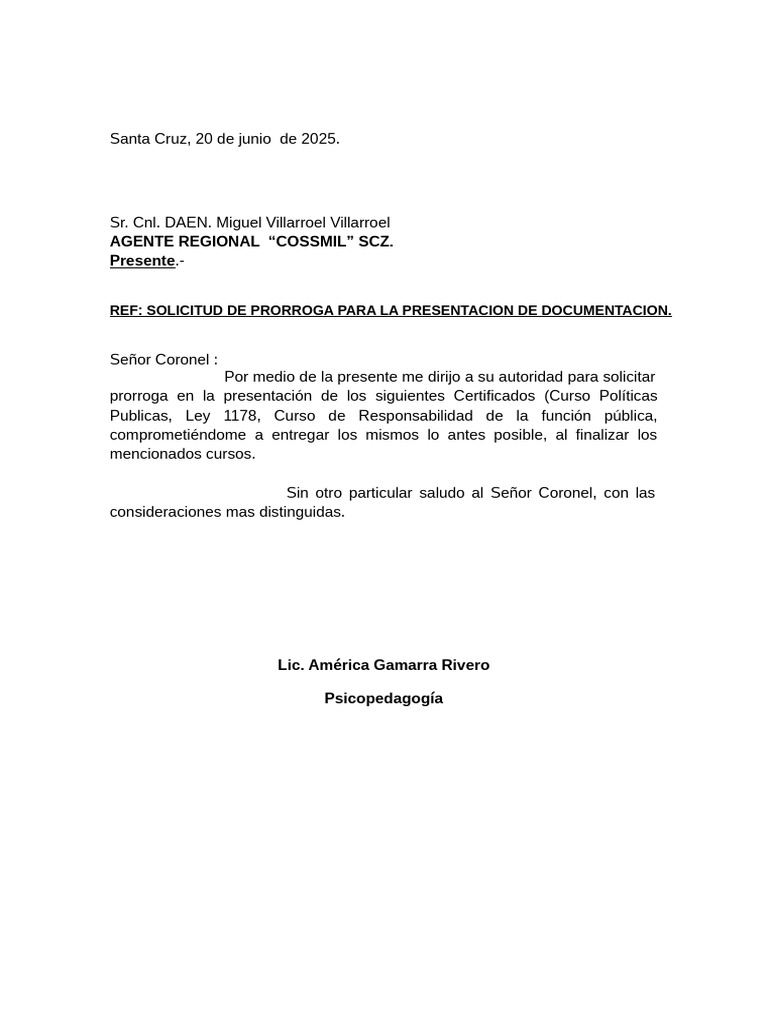 Solicitud de Prórroga de Documentación | PDF