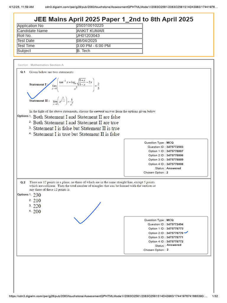 JEE Mains April 2025 Exam Details | PDF | Multiple Choice ...