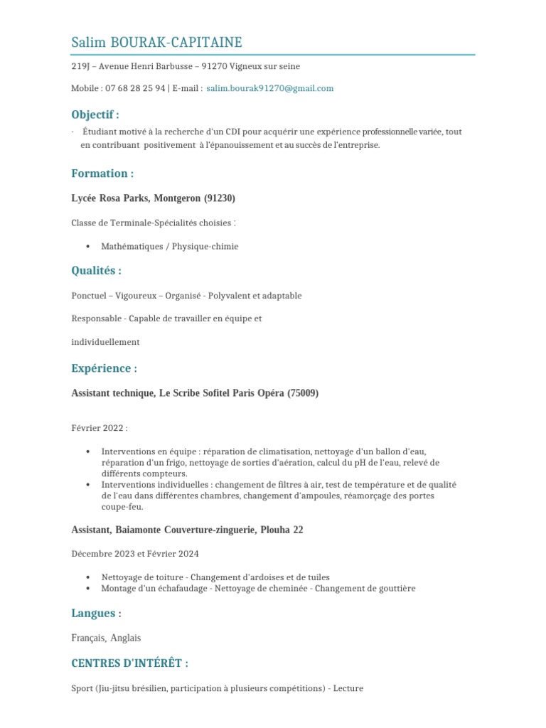 CV de Salim Bourak-Capitaine | PDF