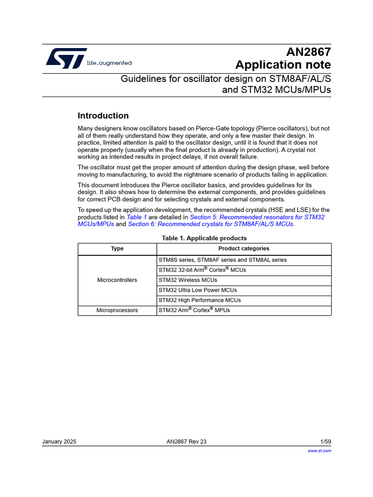 An2867 Guidelines For Oscillator Design On Stm8afals and Stm32 Mcusmpus ...