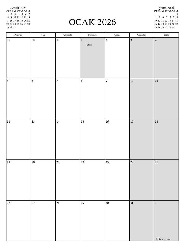 Calendar 1 2026 P A4 7calendar | PDF