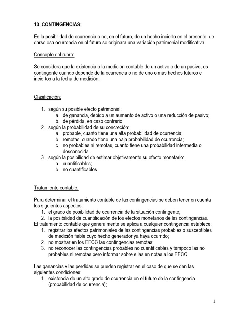 Tratamiento Contable de Contingencias | PDF | Contabilidad | Daños y ...