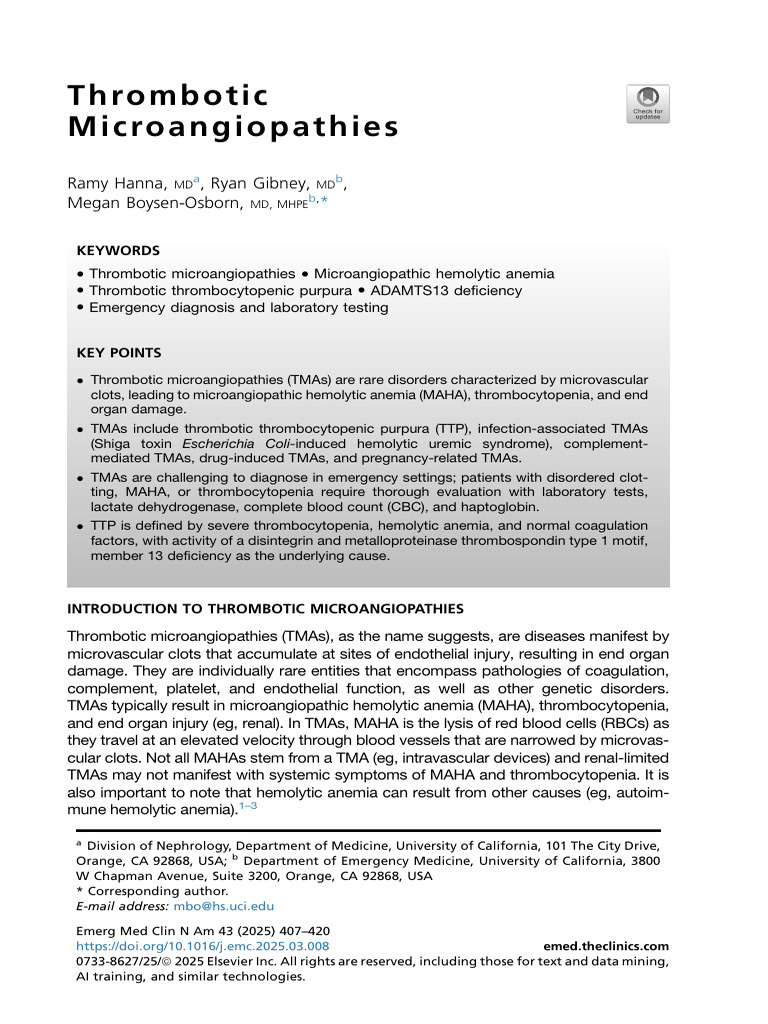 Overview of Thrombotic Microangiopathies | PDF | Complement System ...