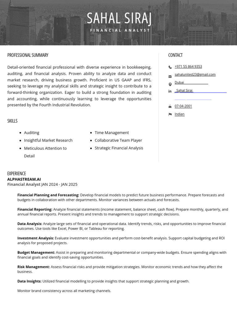 Financial Analyst Skills and Experience | PDF | Marketing | Budget