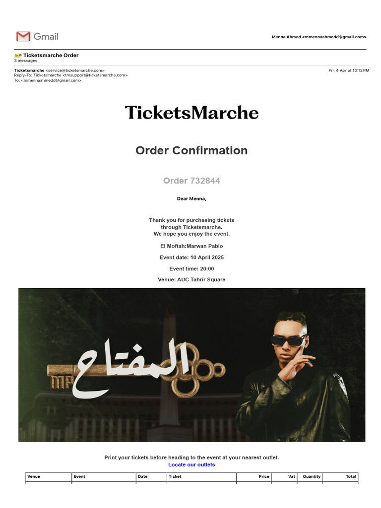 Ticketsmarche Order Confirmation: Marwan Pablo | PDF | Market ...