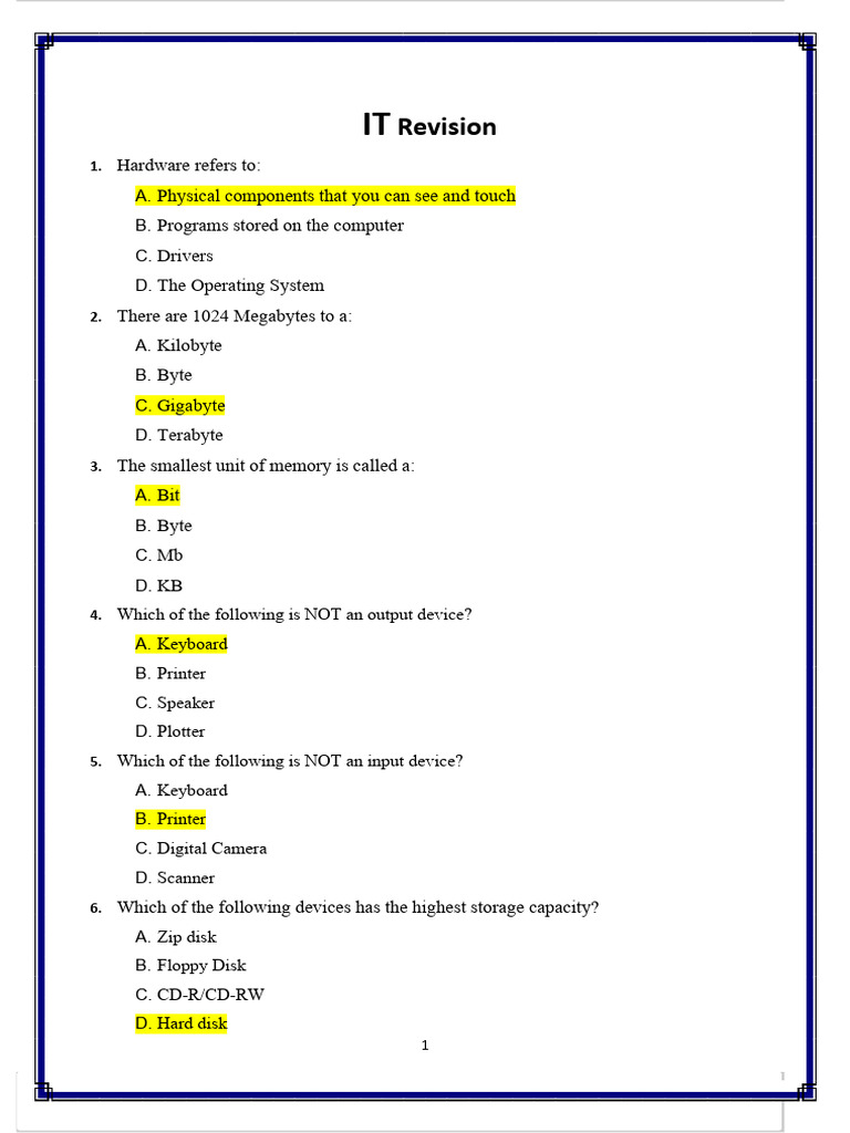 IT Hardware and Software Basics Quiz | PDF | Computer Virus | Computer ...