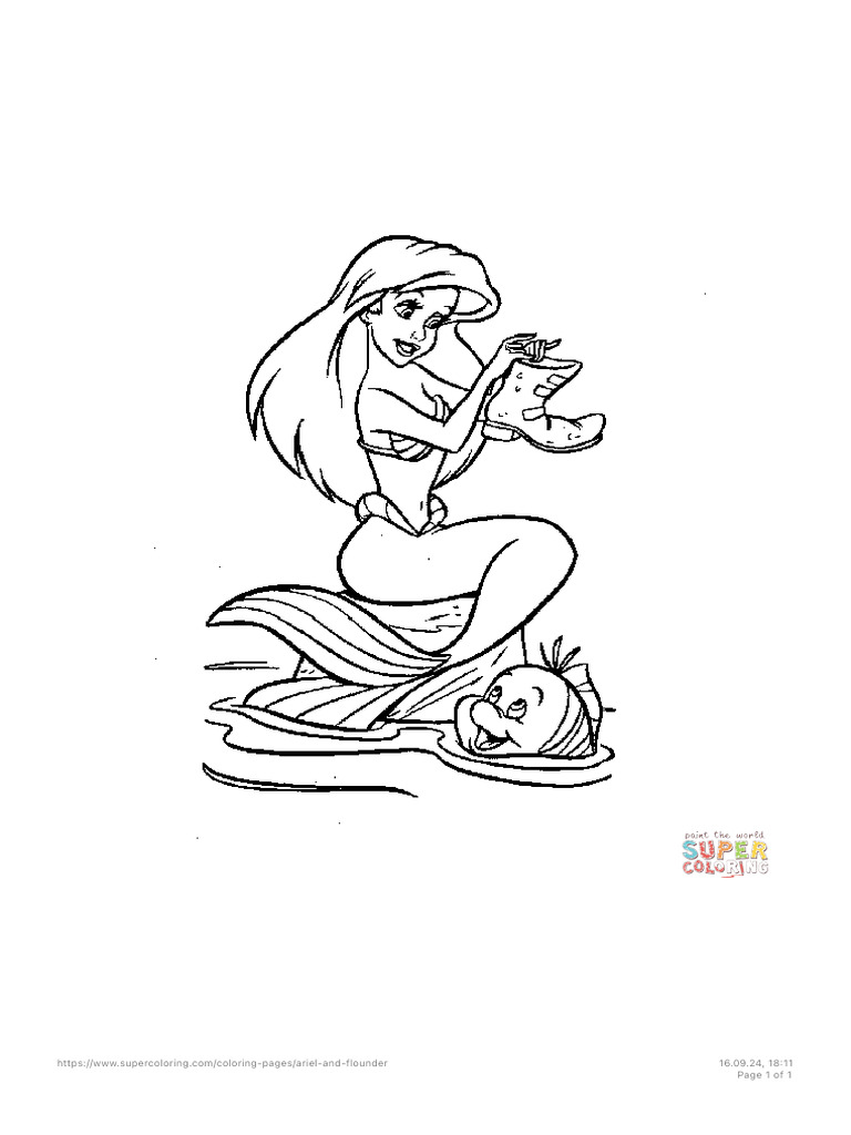 Ariel and Flounder Coloring Page - Free Printable Coloring Pages | PDF