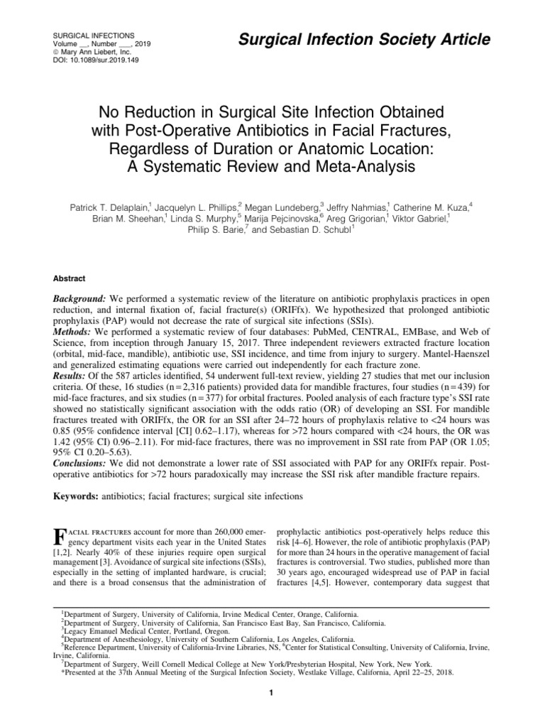 2020 No Reduction in Surgical Site Infection | PDF | Meta Analysis