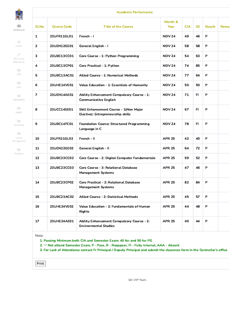 SJC Student ERP Mark Sheet | PDF | Computing
