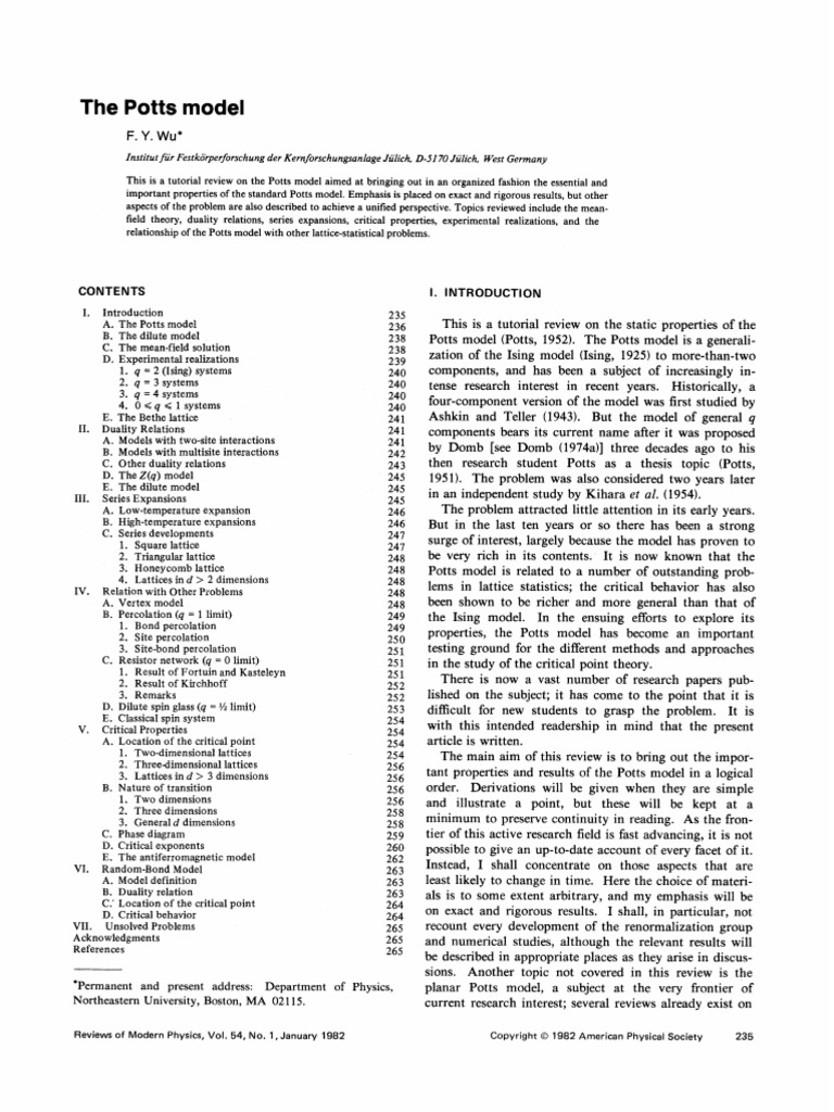 Tutorial Review of the Potts Model | PDF | Materials Science | Applied ...