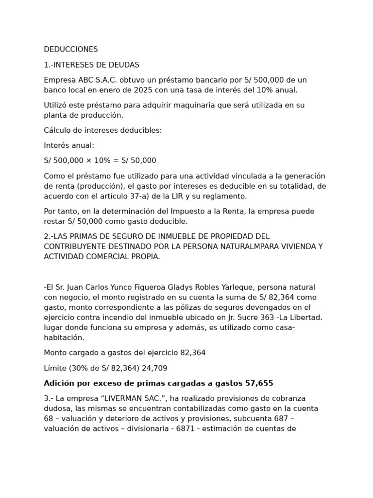 Deducciones fiscales: intereses y seguros | PDF