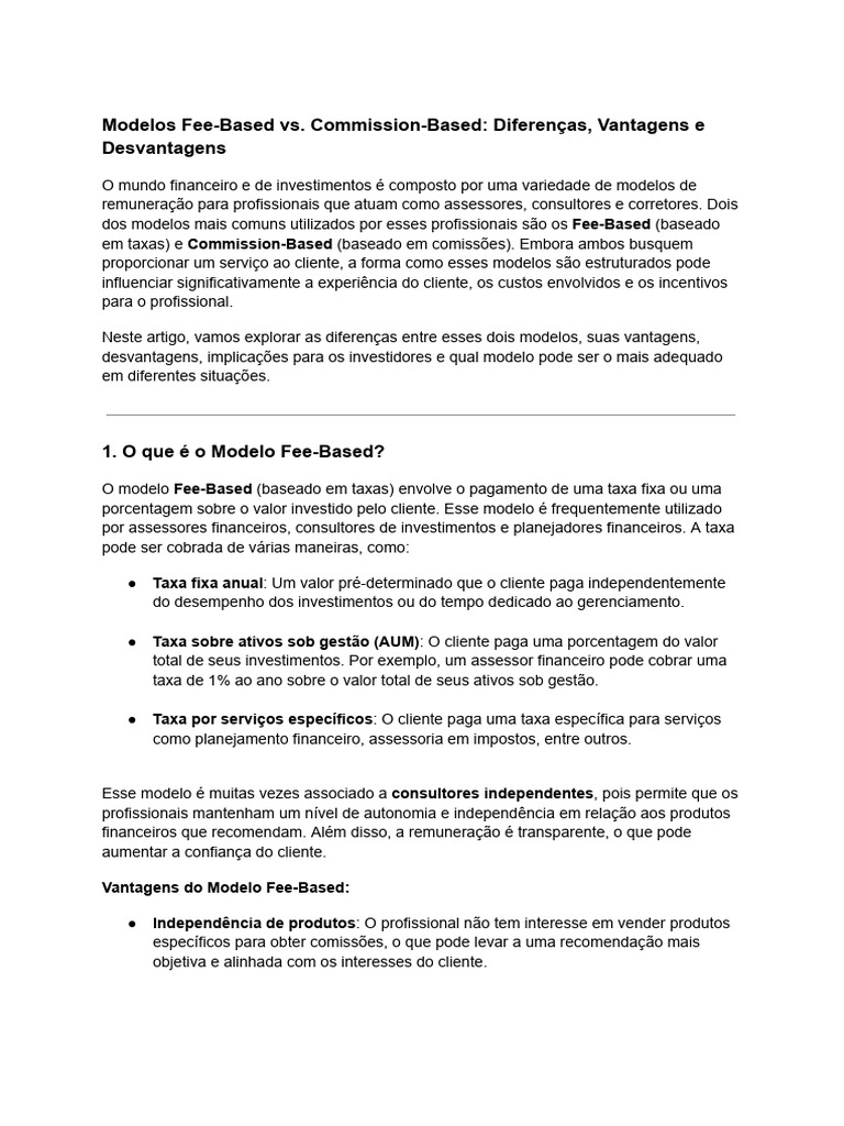 Modelos Fee-Based vs Comission-Based | PDF | Custo | Fundos mútuos