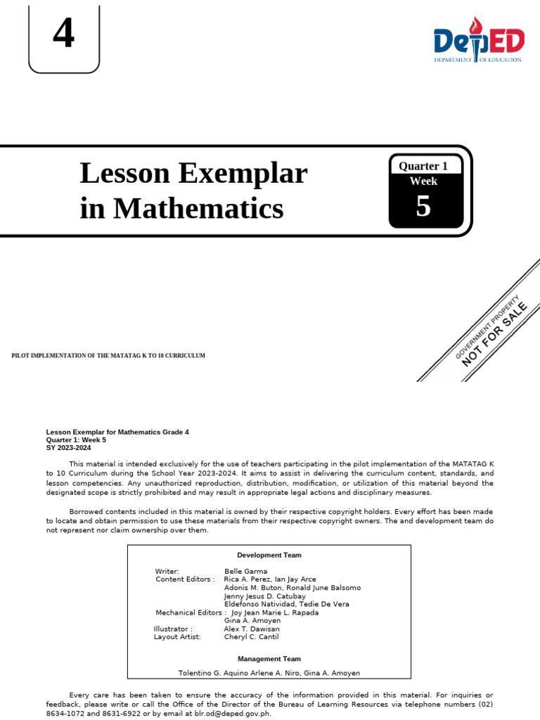 Grade 4 Math Lesson Plan: Week 5 | PDF | Learning | Curriculum