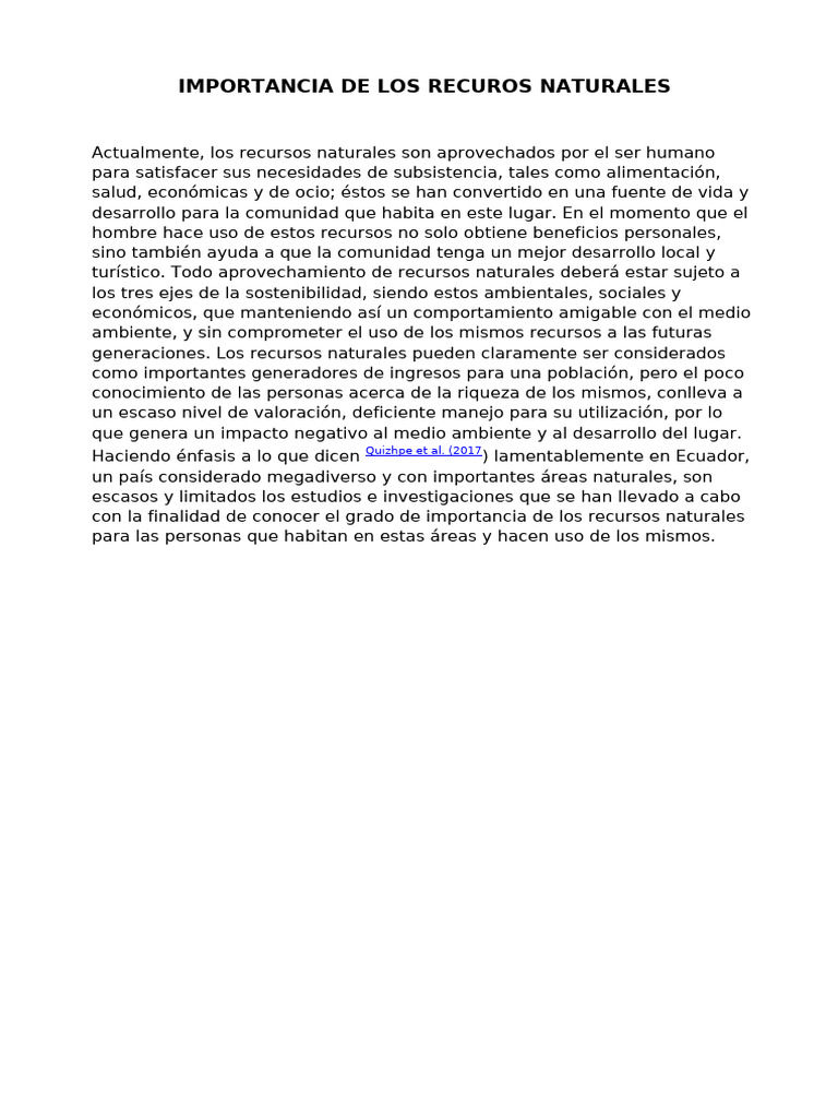 Importancia de los Recursos Naturales | PDF