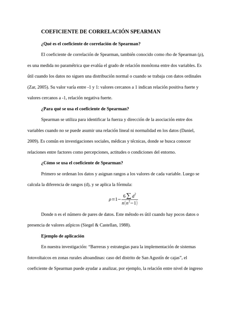 Coeficiente de Correlación de Spearman | PDF | Coeficiente de ...
