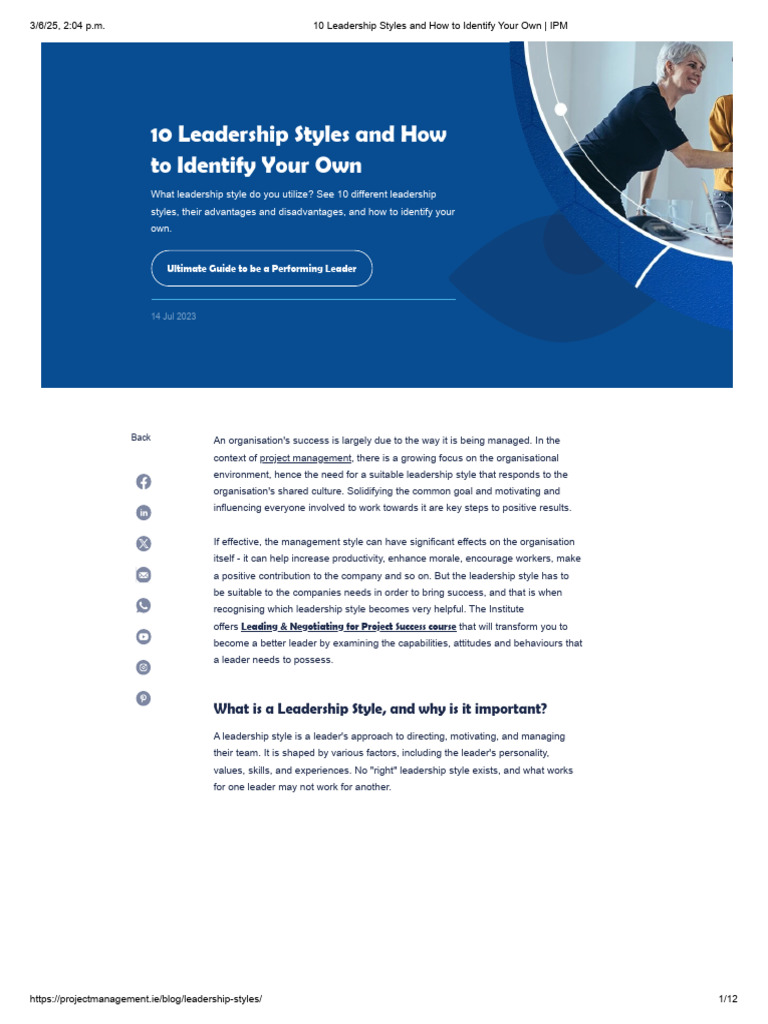 10 Leadership Styles and How To Identify Your Own - IPM | PDF ...