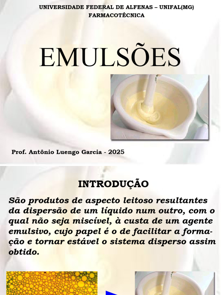 Emulsões: Tipos e Aplicações Farmacêuticas | PDF | Emulsão | Matéria ...