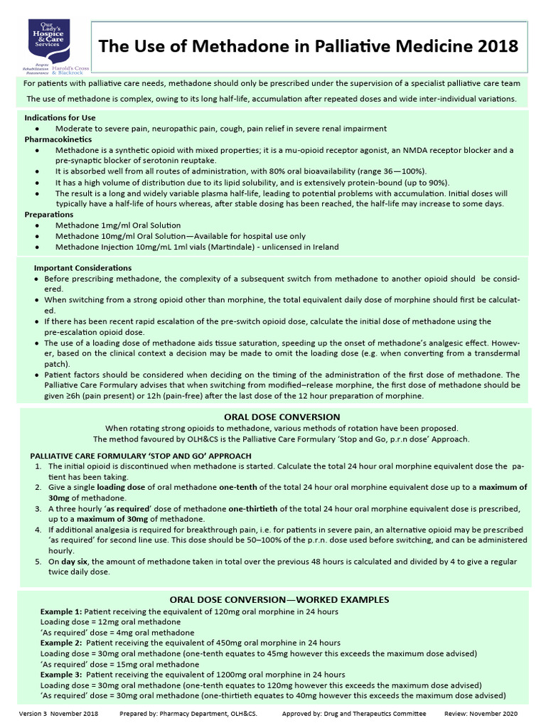 Methadone Use in Palliative Care Guide | PDF | Opioid | Analgesic
