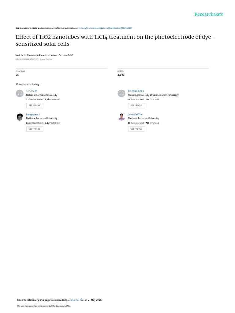 Effect of TiO2 Nanotubes With TiCl4 Treatment On T | PDF | Titanium ...