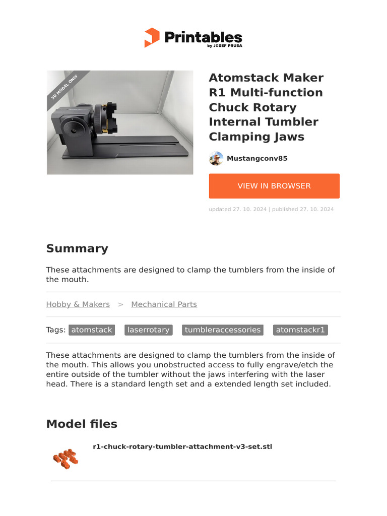 Atomstack Maker r1 Multi Function Chuck Rotary Internal Tumbler ...