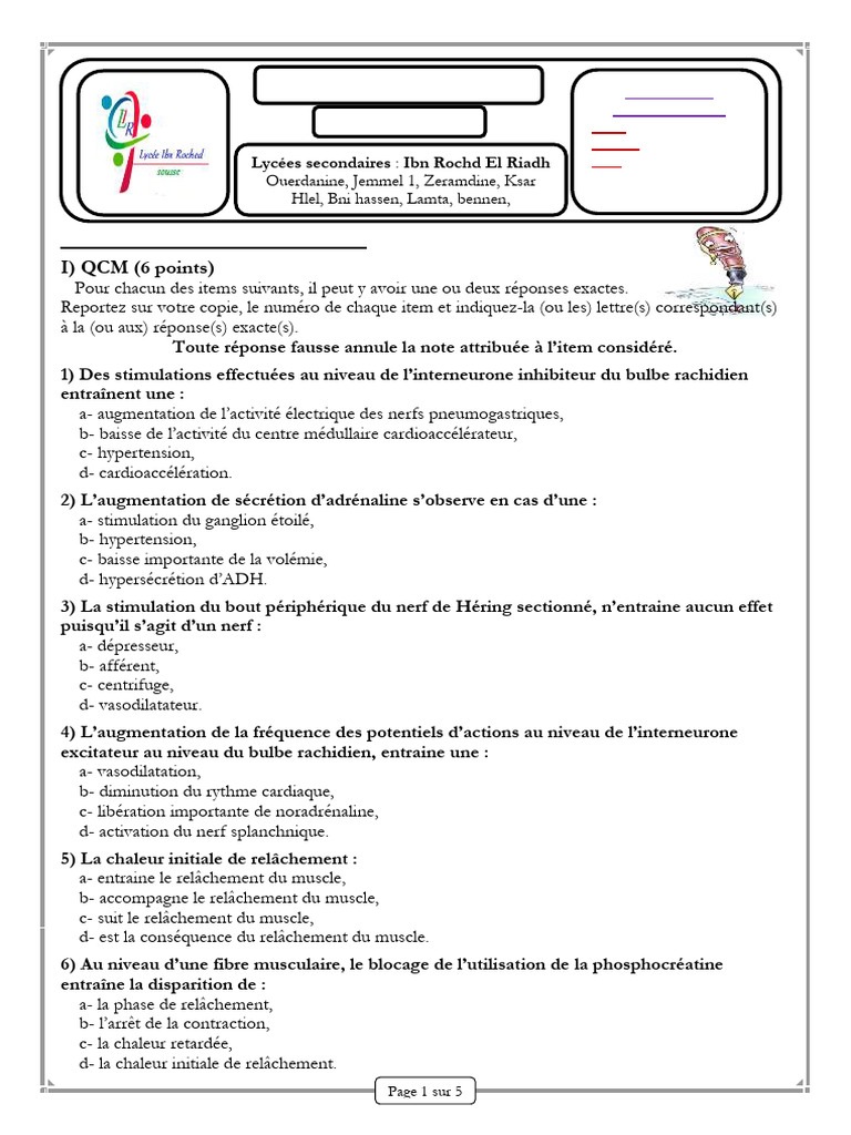 QCM et QROC sur la physiologie et génétique | PDF | Rein | Adénosine ...