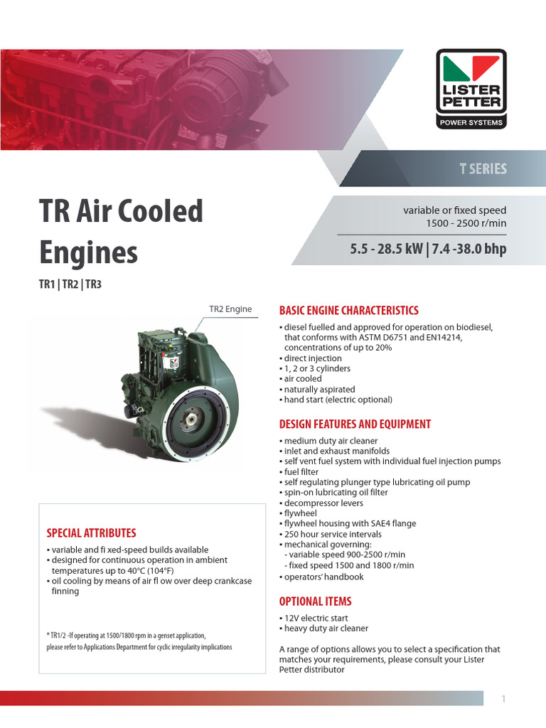T Series Air-Cooled Diesel Engines | PDF | Diesel Engine | Horsepower