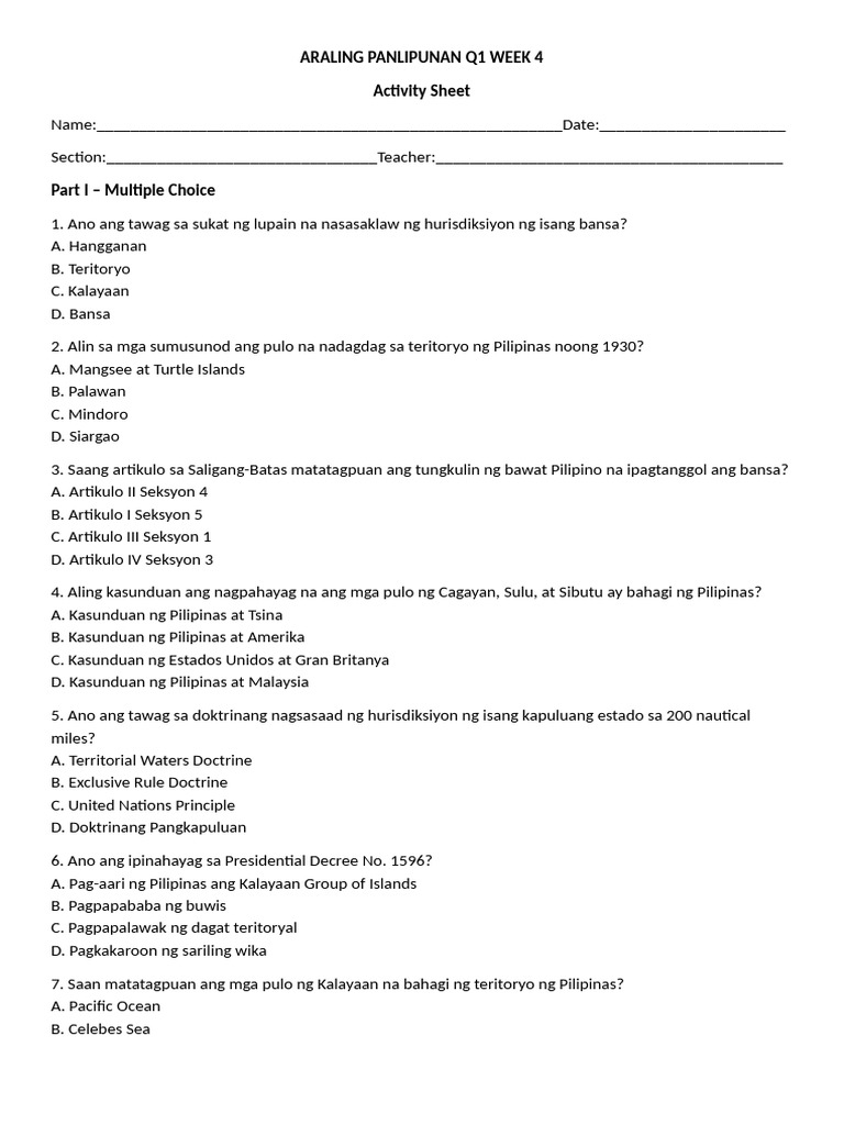 Activity Sheet in AP Week 4 | PDF
