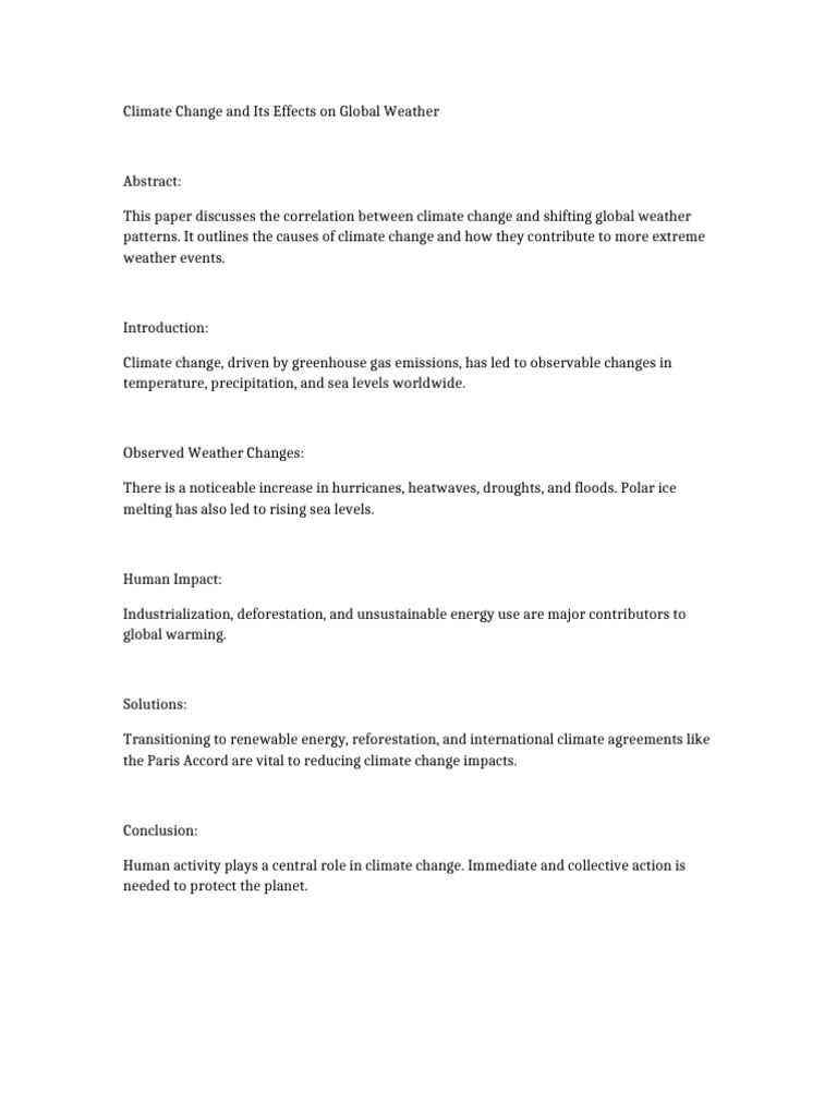 Climate Change and Its Effects On Global Weather | PDF